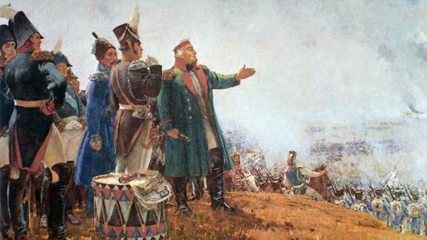 Репродукция картины М. И. Кутузов на Бородинском поле работы художника Сергея Васильевича Герасимова.