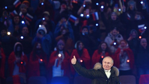 18 марта 2021. Президент РФ Владимир Путин на концерте в Лужниках в честь воссоединения Крыма и России