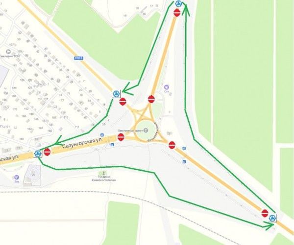 Схема объезда в районе Ялтинского кольца