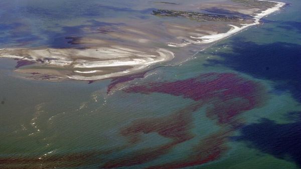 Нефтяное пятно в Мексиканском заливе образовалось в результате катастрофы платформы BP Deepwater Horizon у берегов Луизианы, 7 мая 2010 года. Фото AFP