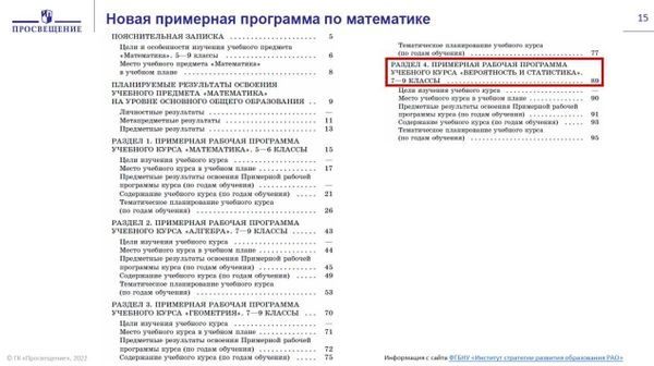 Новая примерная программа по математике