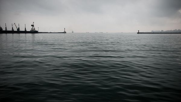 Вид на Цемесскую бухту с территории Новороссийского морского торгового порта.