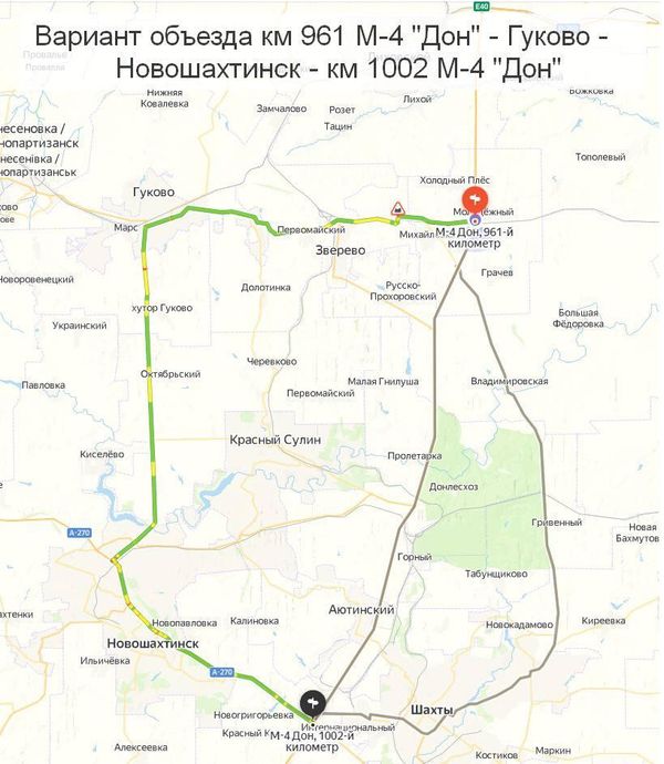 Карта объезда на трассе Дон
