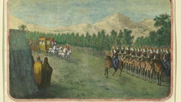 Григорий Седов. Встреча амазонской роты императрицы Екатерины II. Литография из собрания Государственного Эрмитажа
