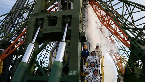 Старт космического корабля Союз ТМА-18М с экипажем 45/46-й длительной экспедиции на МКС. архив