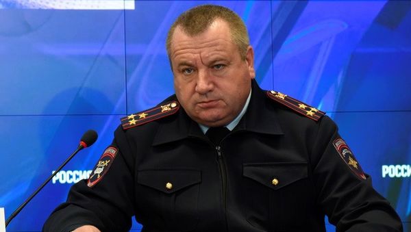 Начальник Управления ГИБДД МВД по Республике Крым Анатолий Борисенко на пресс-конференции в мультимедийном информационном пресс-центре МИА Россия сегодня в Симферополе