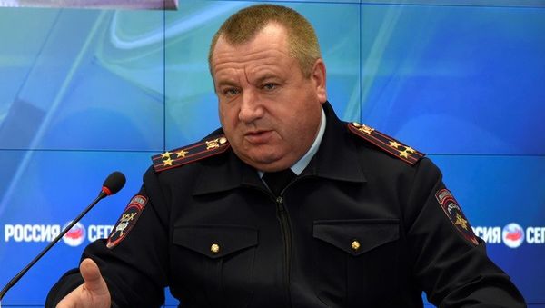 Начальник Управления ГИБДД МВД по Республике Крым Анатолий Борисенко на пресс-конференции в мультимедийном информационном пресс-центре МИА Россия сегодня в Симферополе