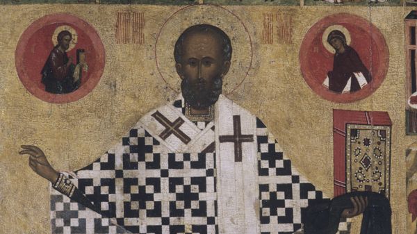 Фрагмент иконы Святитель Николай Чудотворец Зарайский с житием