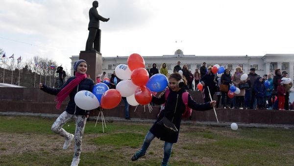 Празднование третьей годовщины воссоединения Крыма с Россией в Симферополе