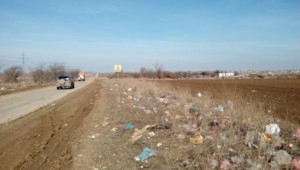 Мусор вдоль дороги в Сакском районе