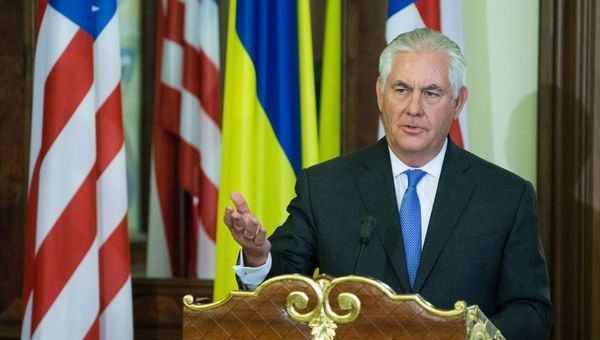 Госсекретарь США Рекс Тиллерсон на совместной пресс-конференции с президентом Украины по итогам их встречи в Киеве. 9 июля 2017