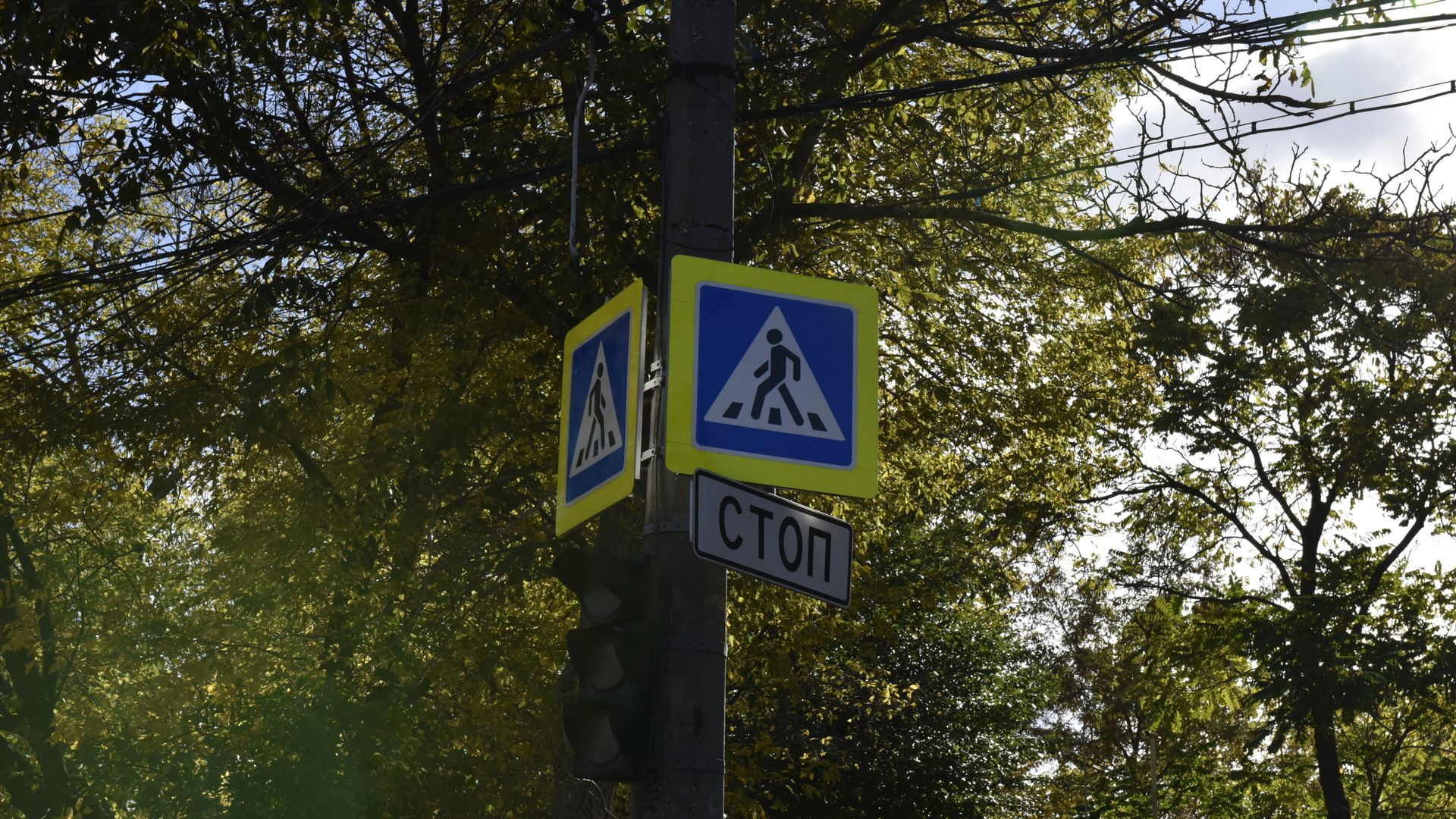  Предупреждающий дорожный знак Пешеходный переход и светофор в Симферополе  - РИА Новости, 1920, 12.07.2023