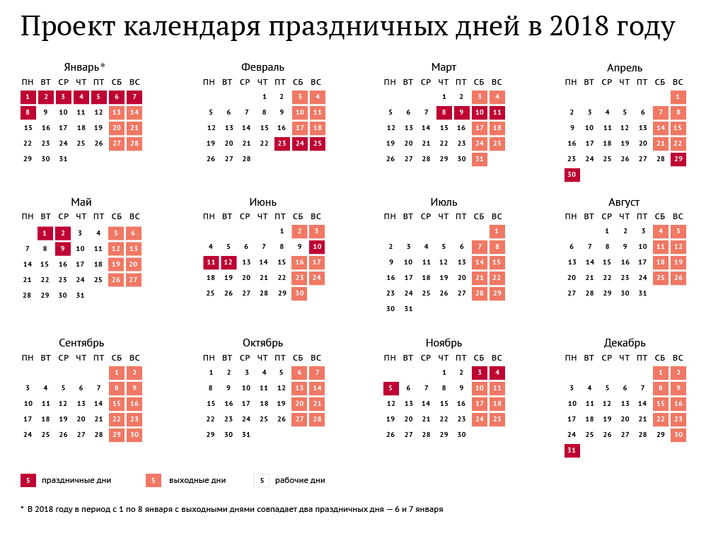 Проект календаря праздничных дней в 2018 году