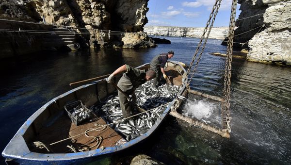 Рыбаки во время ловли рыбы на мысе Тарханкут. Большой Атлеш