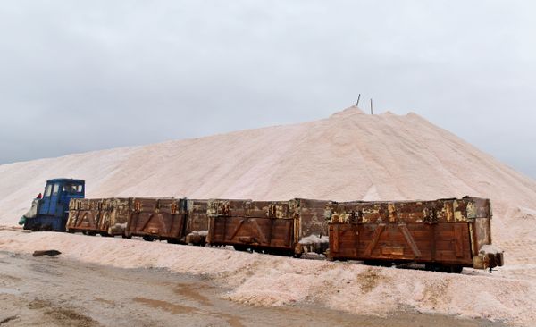 Добыча розовой соли на на озере Сасык-Сиваш в Сакском районе