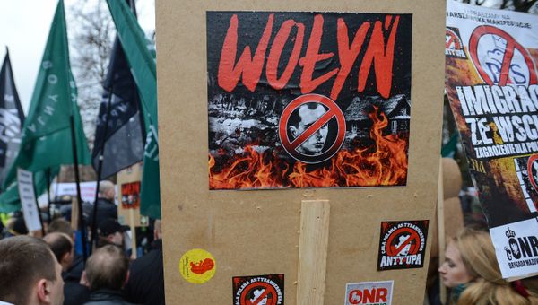Участники митинга против возросшего числа украинских мигрантов в Варшаве