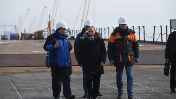 Президент России Владимир Путин прибыл на Крымский мост. 14 марта 2018