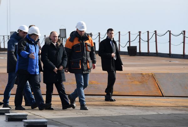 Президент России Владимир Путин прибыл на Крымский мост. 14 марта 2018