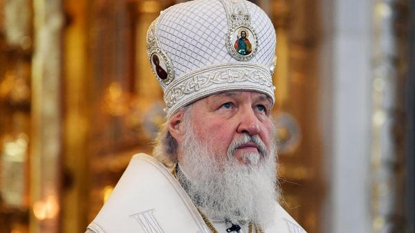 Патриарх Московский и всея Руси Кирилл во время богослужения в праздник Благовещения Пресвятой Богородицы в кафедральном соборном Храме Христа Спасителя в Москве. 7 апреля 2018