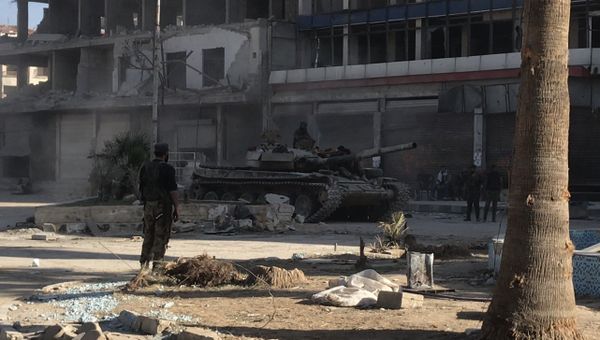 Бронетехника сирийской армии в Восточной Гуте