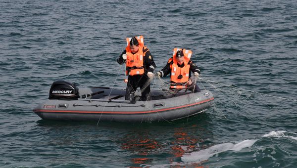 Пограничники достают из моря браконьерские сети