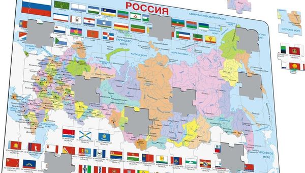 Пазл с картой России, на которой Крым обозначен российской территорией Пазл с картой России, на которой Крым обозначен российской территорией