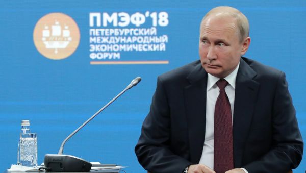 Президент РФ Владимир Путин во время бизнес-диалога Россия - Франция в рамках Петербургского международного экономического форума-2018