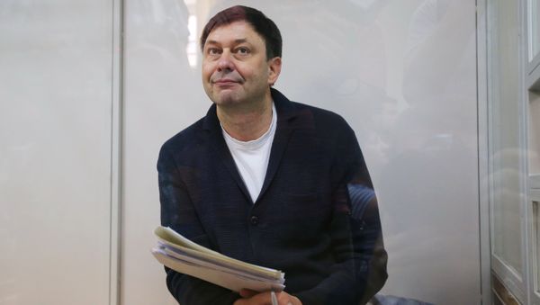 Руководитель портала РИА Новости Украина Кирилл Вышинский во время рассмотрения апелляции на арест в Херсонском зале суда