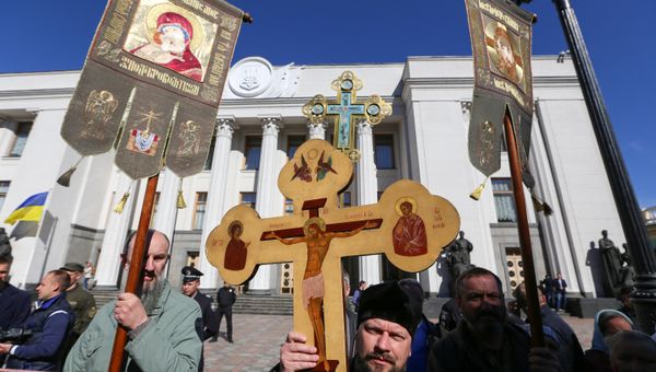 Акция прихожан Украинской православной церкви Московского патриархата в Киеве