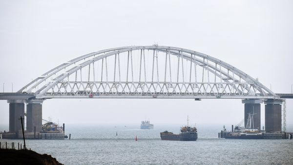 Суда проходят под аркой Крымского моста