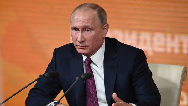 Президент РФ Владимир Путин на ежегодной большой пресс-конференции. 14 декабря 2017
