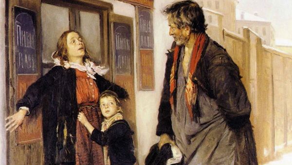 Репродукция картины  В. Е. Маковского Не пущу!, 1892 год