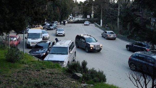 Упавшее от ветра дерево на ул. Кирова в Ялте. 1 марта 2019