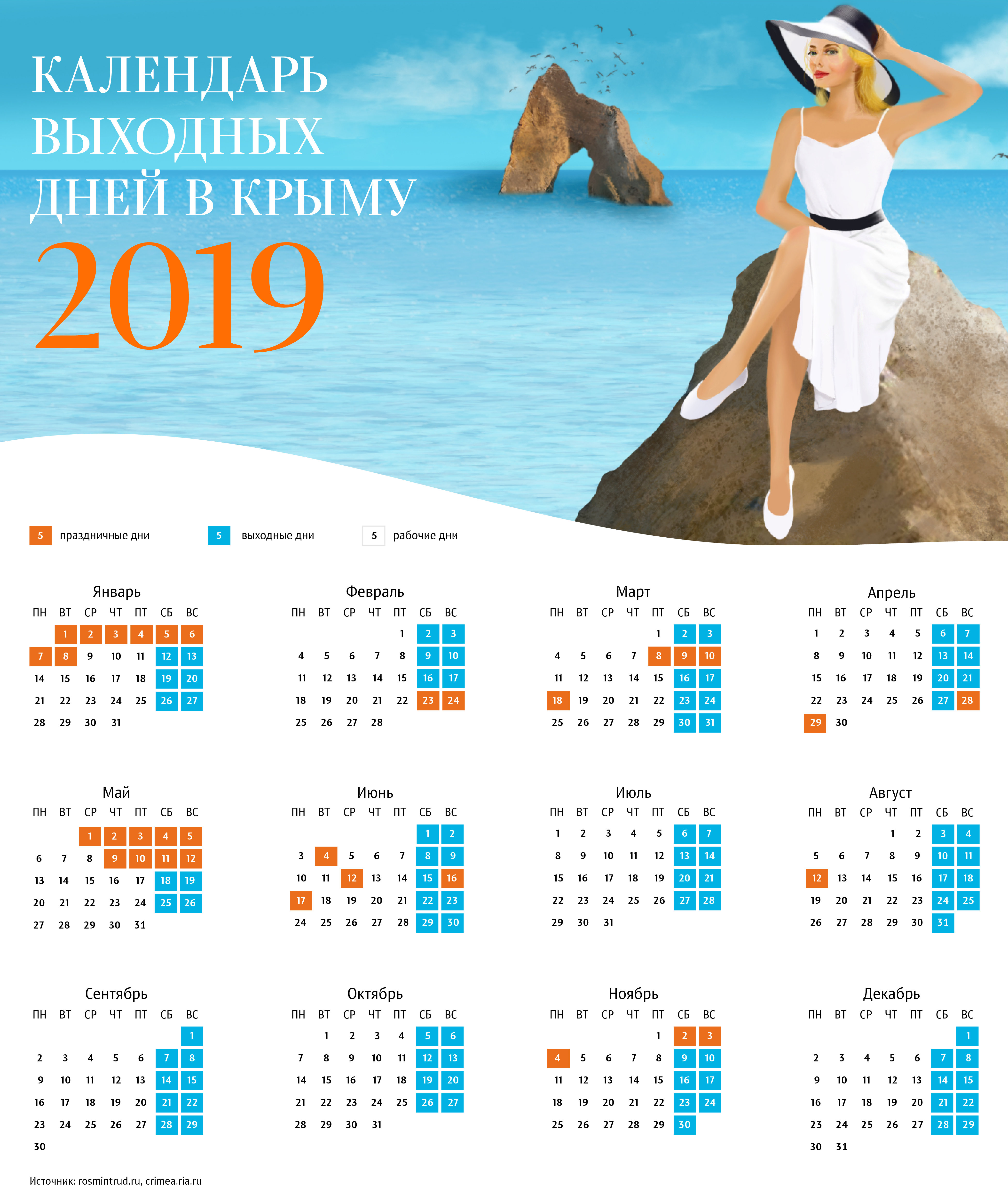 Календарь выходных дней в Крыму в 2019 году