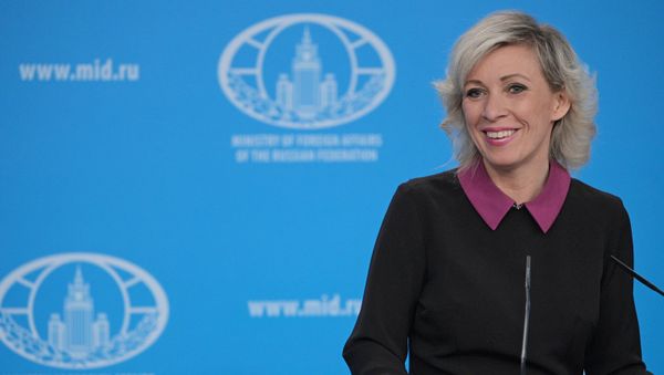 Официальный представитель министерства иностранных дел России Мария Захарова во время брифинга