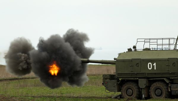 Береговой самоходный артиллерийский комплекс А-222 Берег на полигоне Железный рог