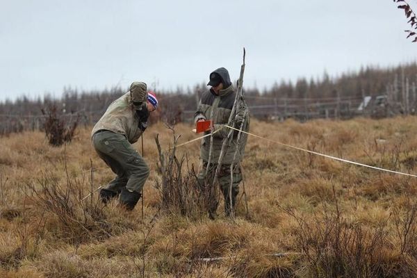 Ученые в Плейстоценовом парке измеряют мощность оттаявшего слоя