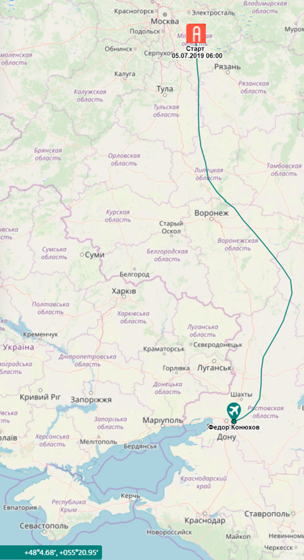 Скриншот маршрута путешественника Федора Конюхова с сайта проекта проекта Iridium360°
